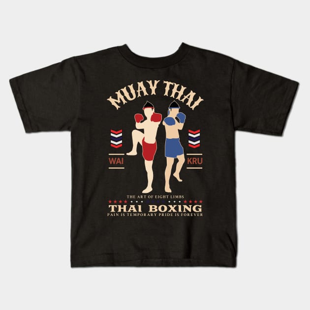 Vintage Muay Thai The Art of Eight Limbs Kids T-Shirt by KewaleeTee